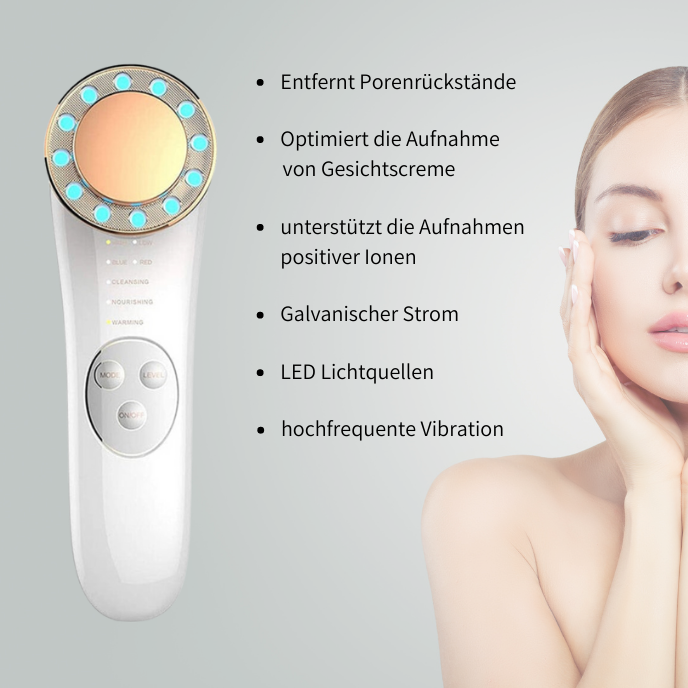 LUMILIFT Pro - 7 in 1 Gesichtsliftgerät mit EMS, Galvanik & Roter/Blauer Lichttherapie